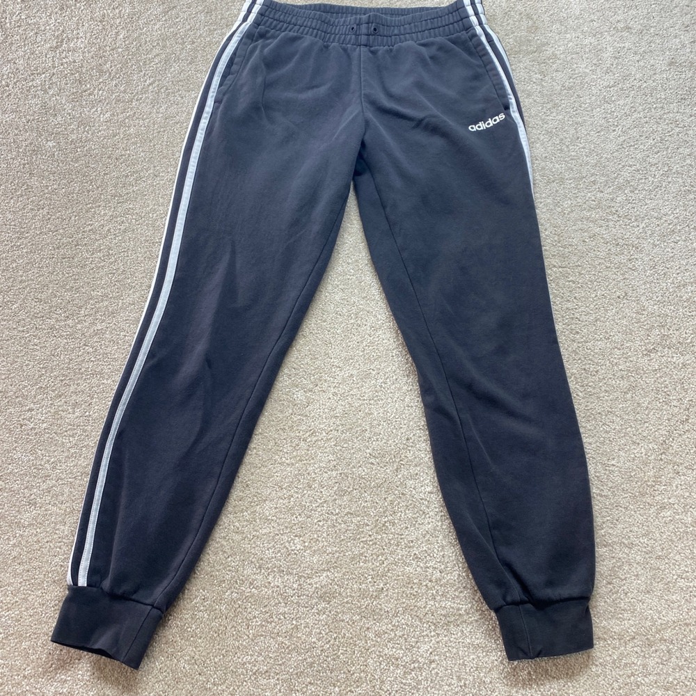 Adidas Sweatpants Mens Small Jogger Black White 3 Stripe Casual Athletic
